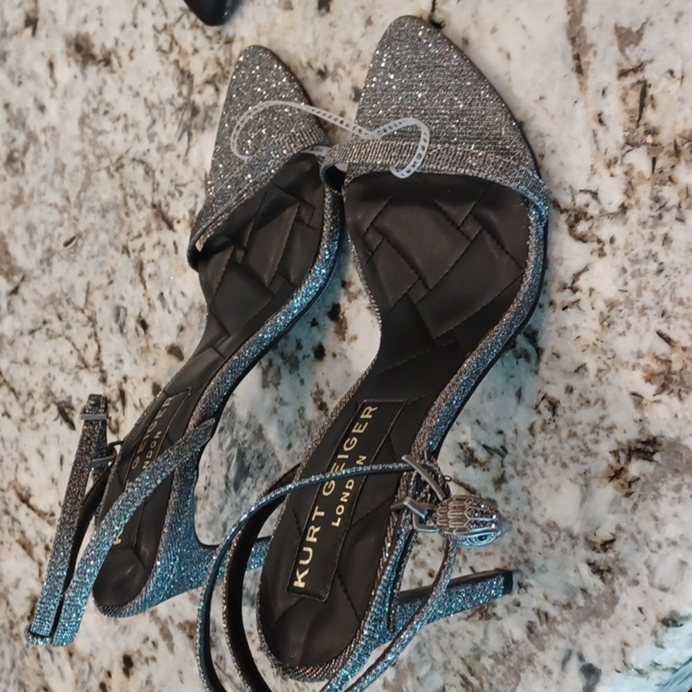 New Kurt Geiger London Shoreditch Silver Strappy Sandals Holiday Sparkle Heels